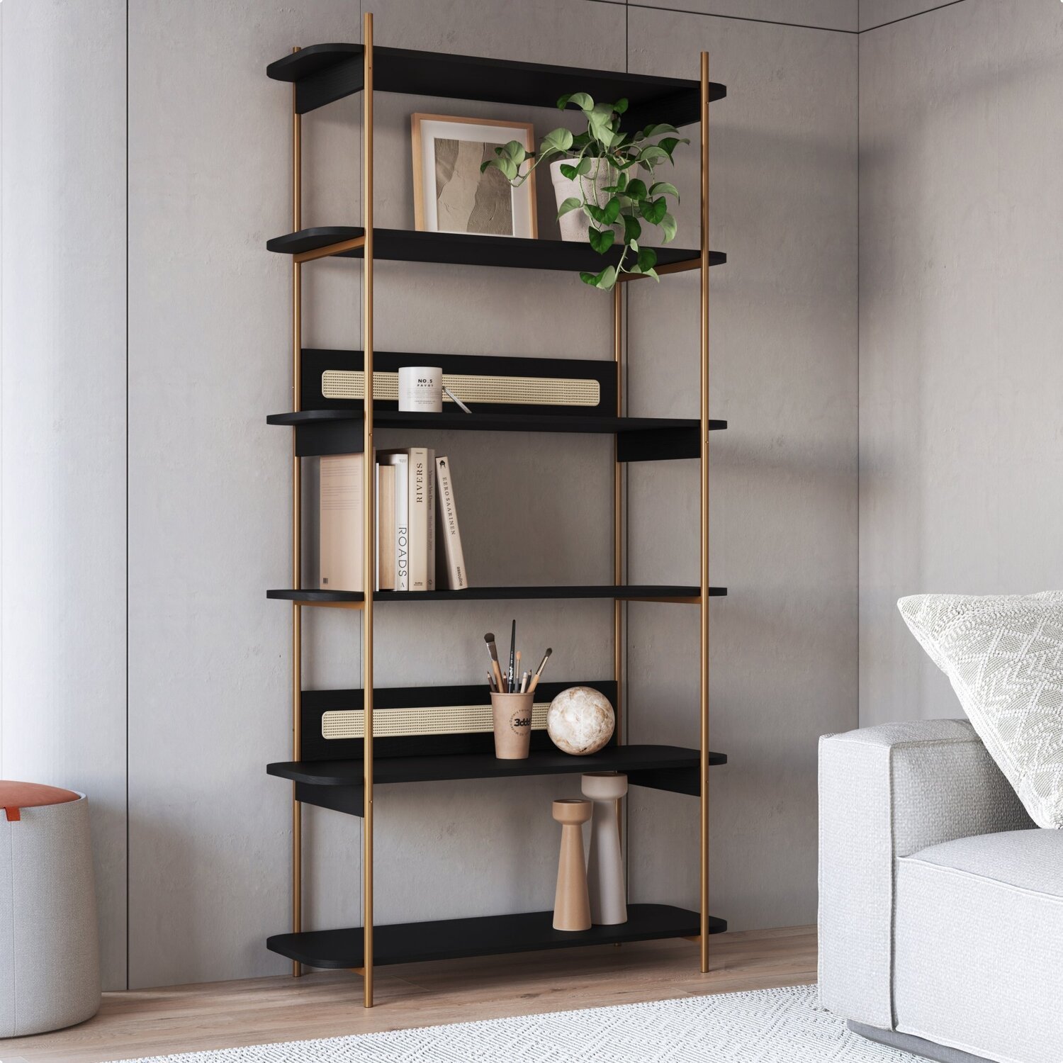 Estante 180 Cm 6 Prateleiras Palhinha Pé Metal Dourado Nero - 2