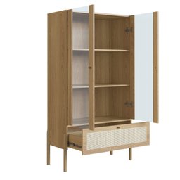 Cristaleira 2 Portas Vidro 1 Gaveta 83cm Palhinha Pé Madeira - 4
