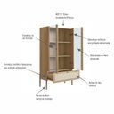 Ver mais imagens de Cristaleira 2 Portas Vidro 1 Gaveta 83cm Palhinha Pé Madeira