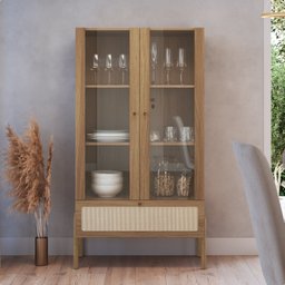 Cristaleira 2 Portas Vidro 1 Gaveta 83cm Palhinha Pé Madeira - 1