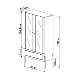 Cristaleira 2 Portas Vidro 1 Gaveta 83cm Palhinha Pé Madeira - 9