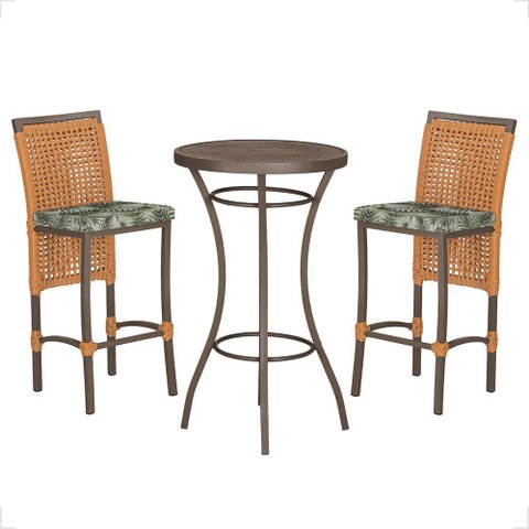 Mesa Bistrô e 2 Banquetas Roma Marrom Corda Náutica Estofado 5 Trama Original