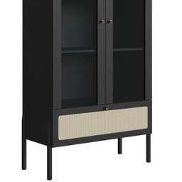 Cristaleira 2 Portas Vidro 1 Gaveta 83cm Palhinha Pé Madeira - 4