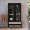 Ver imagem 1 de Cristaleira 2 Portas Vidro 1 Gaveta 83cm Palhinha Pé Madeira