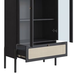 Cristaleira 2 Portas Vidro 1 Gaveta 83cm Palhinha Pé Madeira - 5