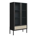 Ver imagem 2 de Cristaleira 2 Portas Vidro 1 Gaveta 83cm Palhinha Pé Madeira Preto/Nero