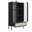 Ver imagem 3 de Cristaleira 2 Portas Vidro 1 Gaveta 83cm Palhinha Pé Madeira Preto/Nero