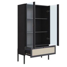 Cristaleira 2 Portas Vidro 1 Gaveta 83cm Palhinha Pé Madeira - 3