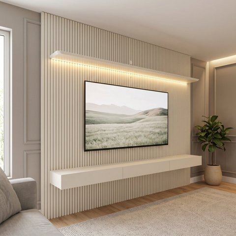 Painel para TV até 90 Polegadas 100% MDF 3 Gavetas 224cm com LED