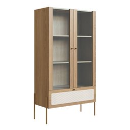 Cristaleira 2 Portas Vidro 1 Gaveta 83cm Palhinha Pé Metal - 3