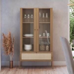Cristaleira 2 Portas Vidro 1 Gaveta 83cm Palhinha Pé Metal
