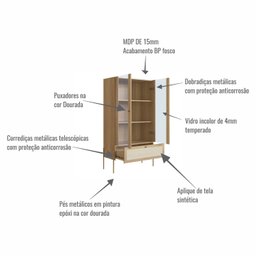 Cristaleira 2 Portas Vidro 1 Gaveta 83cm Palhinha Pé Metal - 8