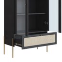Ver imagem 5 de Cristaleira 2 Portas Vidro 1 Gaveta 83cm Palhinha Pé Metal Nero Preto/Dourado