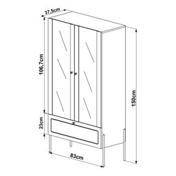 Cristaleira 2 Portas Vidro 1 Gaveta 83cm Palhinha Pé Metal Nero - 8