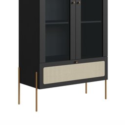 Cristaleira 2 Portas Vidro 1 Gaveta 83cm Palhinha Pé Metal Nero - 4