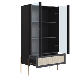 Cristaleira 2 Portas Vidro 1 Gaveta 83cm Palhinha Pé Metal Nero - 3