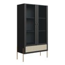 Ver imagem 2 de Cristaleira 2 Portas Vidro 1 Gaveta 83cm Palhinha Pé Metal Nero Preto/Dourado