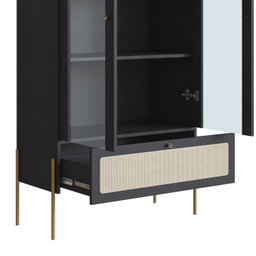 Cristaleira 2 Portas Vidro 1 Gaveta 83cm Palhinha Pé Metal Nero - 5