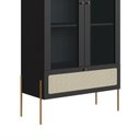 Ver imagem 4 de Cristaleira 2 Portas Vidro 1 Gaveta 83cm Palhinha Pé Metal Nero Preto/Dourado