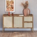 Ver imagem 1 de Balcão Buffet 2 Portas 2 Gavetas 139cm Palhinha Pé Madeira Marrom/Hanover