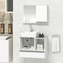 Ver imagem 1 de Conjunto Gabinete Banheiro Venus 60cm Branco - Gabinete + Cuba + Espelheira + Tampo Vidro