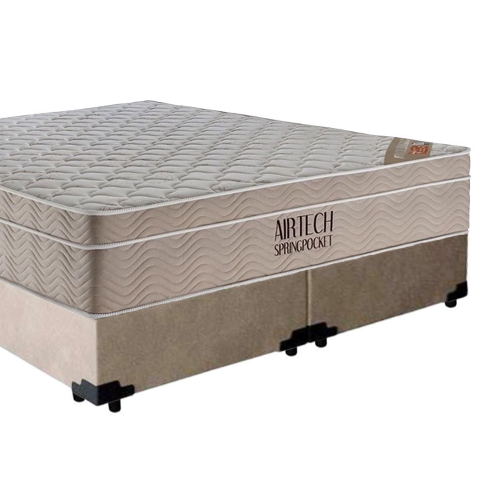 Cama Box Casal Suede Bipartido + Colchão Ortobom Airtech Molas Ensacadas 138x188x65 Cor:bege - 5