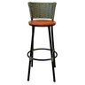 Banqueta Redonda Aço Encosto Junco Verde Militar Madeira Peroba Rosa - 3