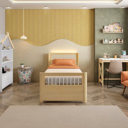 Cama Solteiro Wave Juvenil  Reversivel em Rattan com Led Casatema - 12