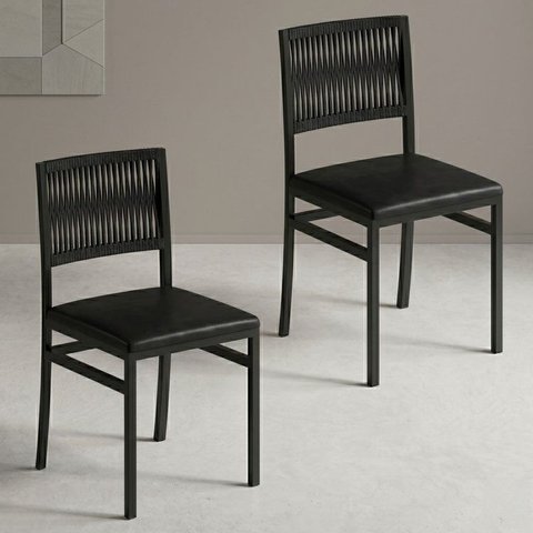 Kit 2 Cadeiras de Jantar Estofadas Barcelona com Braço Preto