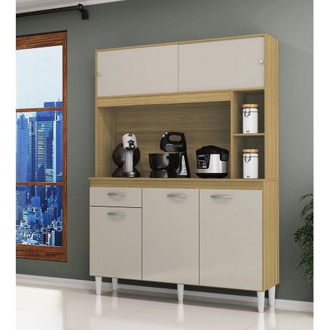 Cozinha Compacta Duda 120mt com 5 Portas 1 Gaveta Damasco Off White Poquema