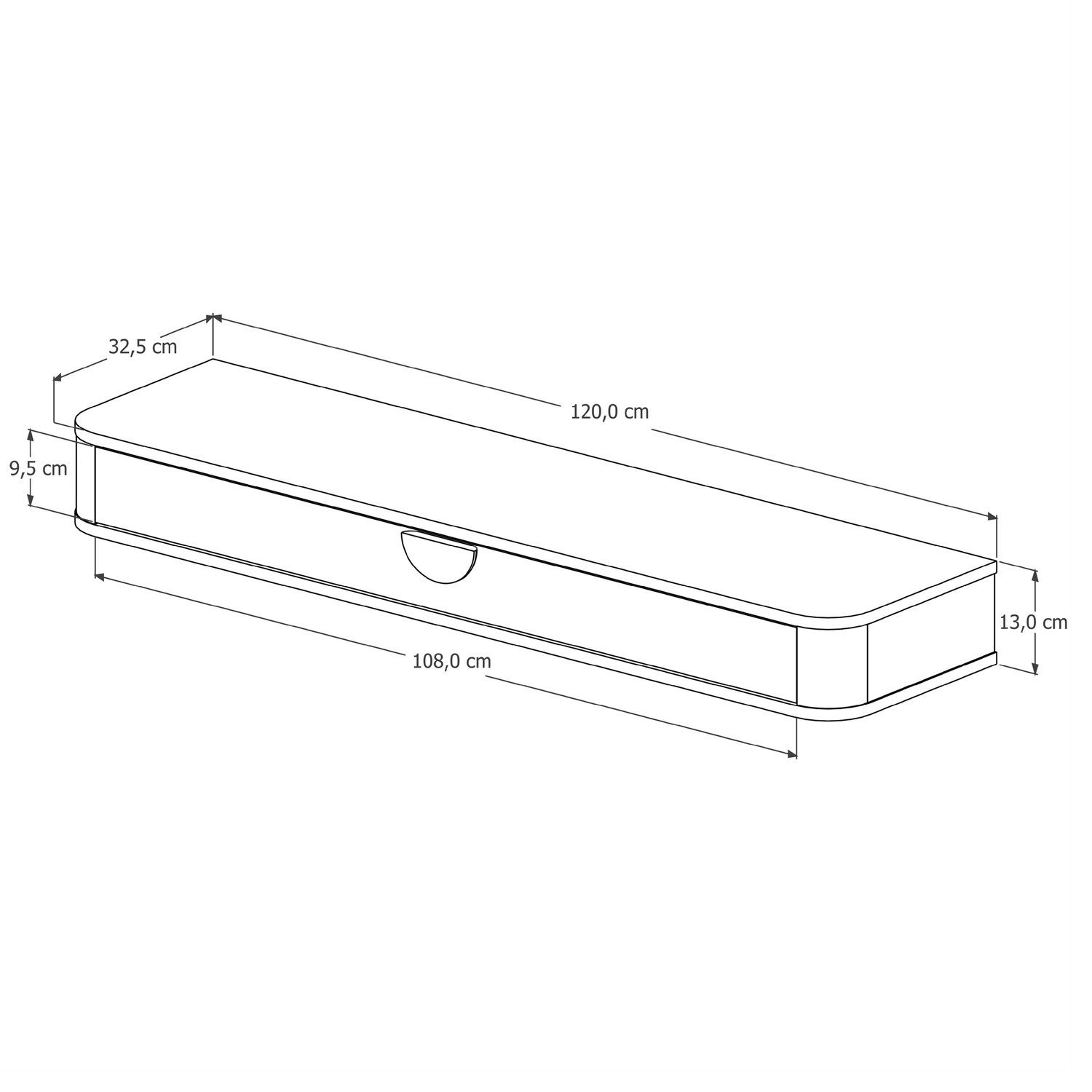 Aparador Suspenso Curvo Buriti 120 Cm X 32,5cm X 13cm - 4