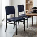 Ver imagem 1 de Kit 2 Cadeiras de Jantar Estofadas Encosto em Corda Náutica Madri Azul Preto/Azul
