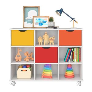 Nicho Organizador C/ 3 Gavetas com Rodízio Branco/colorido