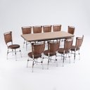 Ver imagem 2 de Conjunto Sala de Jantar Mesa Elástica com 10 Cadeiras Fort Brastubo Cromado/Amadeirado Claro/Café