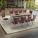 Ver imagem 1 de Conjunto Sala de Jantar Mesa Elástica com 10 Cadeiras Fort Brastubo Cromado/Amadeirado Claro/Café