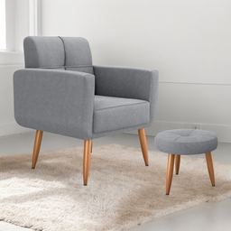 Jogo Poltrona e Puff para Sala Hazen Boucle Cinza - 1