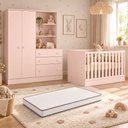 Ver imagem 1 de Kit Quarto de Bebê Doce Sonho com Berço Mini Cama Guarda Roupa com Cômoda e Colchão D18 130x70 Movel