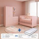 Ver mais imagens de Kit Quarto de Bebê Doce Sonho com Berço Mini Cama Guarda Roupa com Cômoda e Colchão D18 130x70 Movel