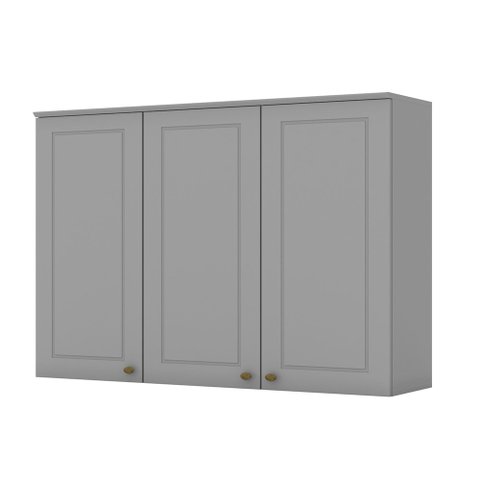 Armário Aéreo 03 Portas Clássico Americana Cinza Henn