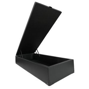 Cama Solteiro com Baú Preta Corino Reforçada e Blindada Quarto Pequeno