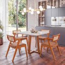 Ver imagem 1 de Mesa Viena 4 Lugares Tampo Off White 4 Cadeiras Madeira Maciça e Estofada Verona Espresso Móveis