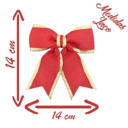 Kit 36 Peças Enfeite Árvore Natal Laço Lacinho Vermelho Dourado Brilhante 14cm - 2