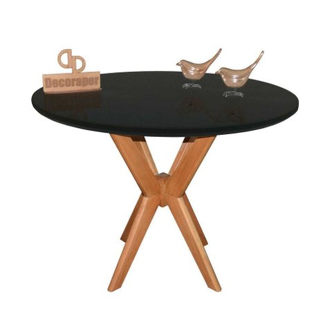 Mesa Jantar Pandora Tampo Redondo Laca com Vidro 100cm Preto