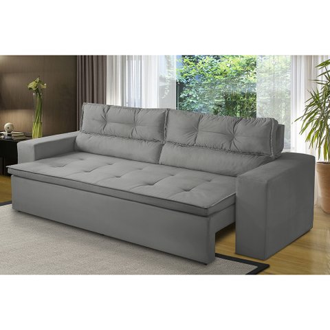 Sofá Retrátil e Reclinável 2 lugares com Molas 1,80m Veronica Suede Cinza Madelina