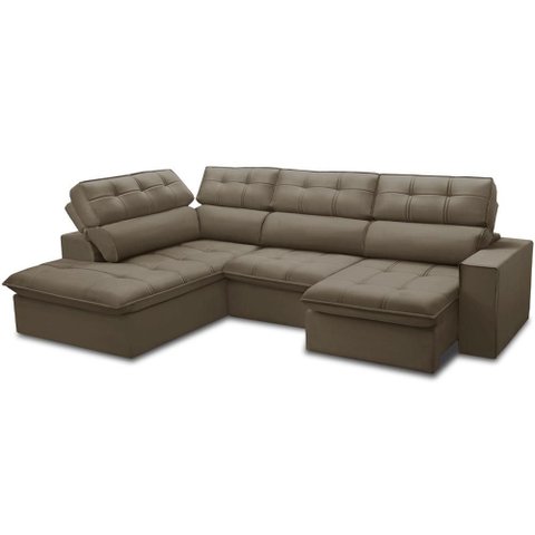 Sofá 4 Lugares Retrátil Reclinável Chaise Esquerdo 288cm Solin F04 Veludo Marrom Claro - Lyam