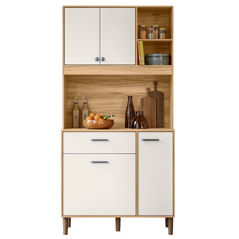 Armário de Cozinha Compacta Retrô 90cm Wallie N03 Freijó/off White - Mpozenato
