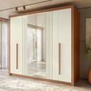 Ver imagem 1 de Guarda-Roupa MDF/MDP 6 Portas 3 Gavetas com Espelho Miletto Off White/Jatobá/Areia