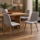 Ver imagem 2 de Conjunto 3 Cadeiras de Mesa Jantar Cozinha Kendra Estofada em Linho Moderna 120kg