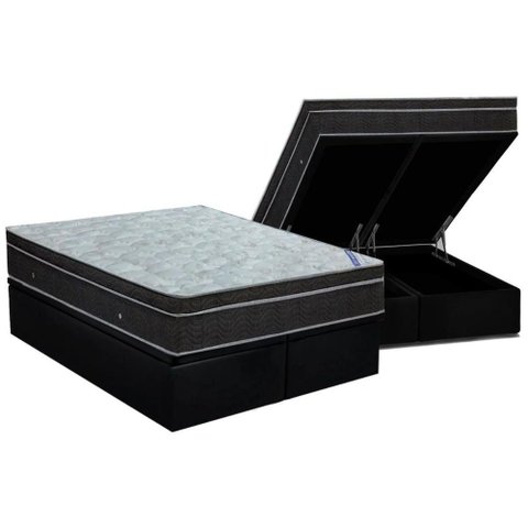 Cama Box Baú King: Colchão Molas Ortobom Nanolastic Light + Base Crc Suede Black(186x198)