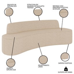 Sofá 3 Lugares para Sala de Estar Living 210cm Koane D06 Linho Marfim - Mpozenato - 2